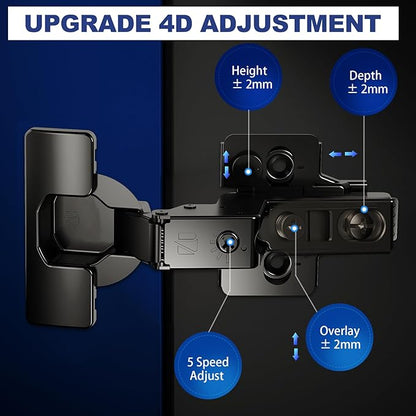 8 Pack Soft Close Cabinet Hinges for Kitchen Frameless Cabinets Inset Self-Closing Concealed Hinge 110° 4D Adjustment Speed Control Ideal for Upgrading Cabinet Doors and Drawers