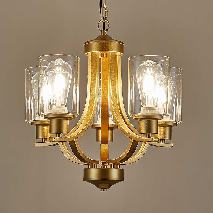 5-Light Dining Room Chandelier,Modern Small Chandeliers Gold Rustic Metal Farmhouse High Ceiling Pendant Light Fixtures for Living Room,Kitchen,Foyer,Bedroom