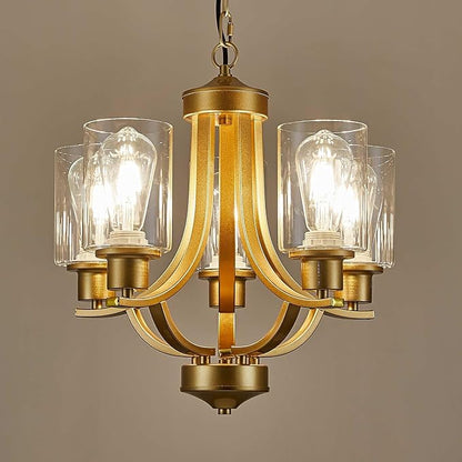 5-Light Dining Room Chandelier,Modern Small Chandeliers Gold Rustic Metal Farmhouse High Ceiling Pendant Light Fixtures for Living Room,Kitchen,Foyer,Bedroom
