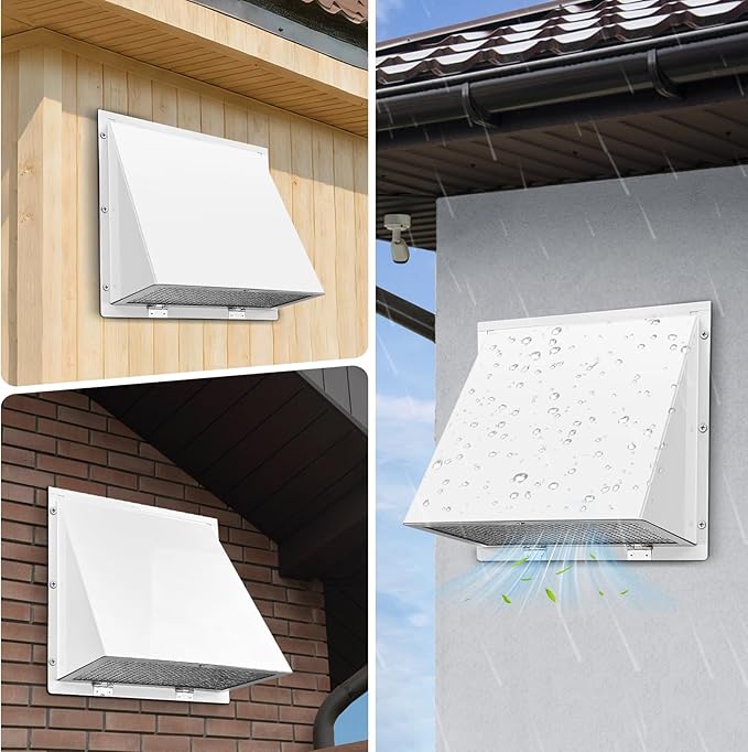 8 Inch Wall Vent Cover with Hood for Kitchen Range Hood Dryer Duct, White