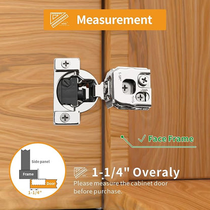 Chibery 2 Pack 1-1/4" 4D Overlay Soft Close Concealed Hinges for Face Frame Door, Control Closing Speed, Smooth Slow Self Close Hinges, Satin Nickel, 105° Open Angle Stainless Steel Cabinet Hinges