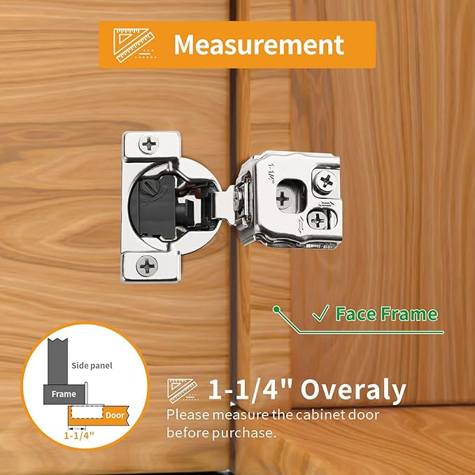 Chibery 20 Pack 1-1/4" 4D Overlay Soft Close Concealed Hinges for Face Frame Door, Control Closing Speed, Smooth Slow Self Close Hinges, Satin Nickel, 105° Open Angle Stainless Steel Cabinet Hinges