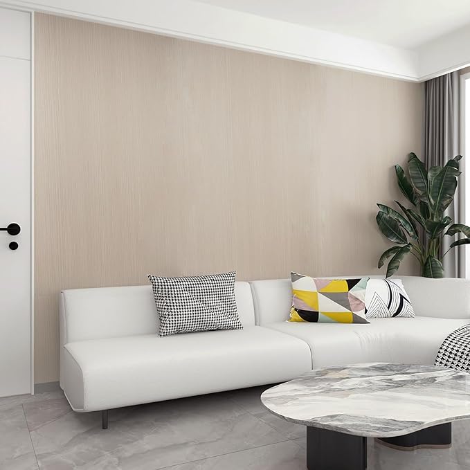 Boobest 31.5"x157" Large Size Peel and Stick Wallpaper Beige Wood Look Contact Paper for Walls Furniture Waterproof Wood Vinyl Film for Bathroom Bedroom Living Room Kitchen Temporary Modern Wallpaper