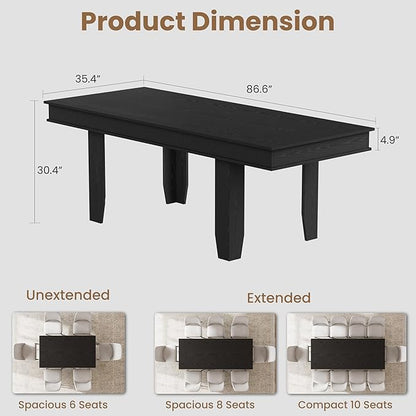 GarveeHome 63 in-86.6 in Extendable Dining Room Table for 6-10, Farmhouse Kitchen Tables w/Wooden Sturdy Frame, Large Rectangular Dinner Table for Dining Room, Kitchen