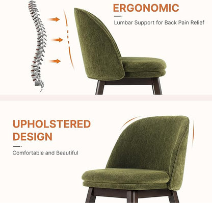 KISLOT Wooden Dining Chairs Set of 2, Fabric Upholstered Modern Dining Room Chairs with Double-Layer Thick Seat Cushion & Ergonomic Backrest for Restaurant, Kitchen and Café, Green