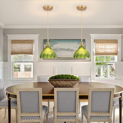 Pendant Lights Kitchen Island, Vintage Light Fixtures with Green Glass, 7.8inch Light Fixtures Brushed Gold Hanging Ceiling for Dining Living Room Kitchen Bedroom Island Entryway