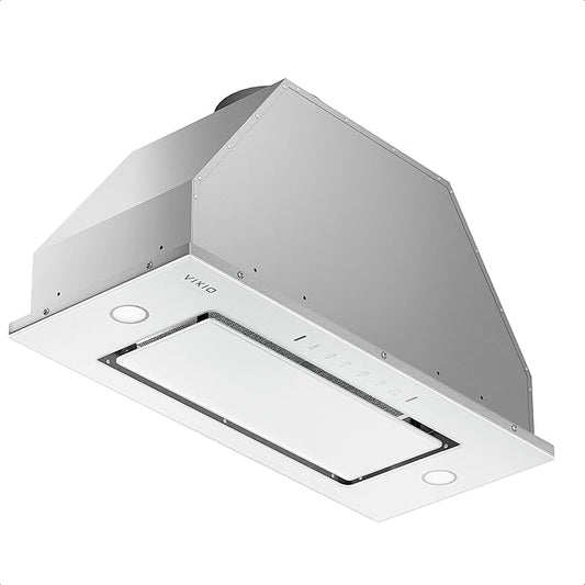 VIKIO HOME Range Hood Insert 30 Inch - Built-in 900 CFM Ducted/Ductless Range Hood with 3 Speed Fan, White Stainless Steel & Tempered Glass with Gesture Sensing &Touch Control for Over Kitchen Stove