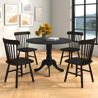 Giantex 39-Inches Round Dining Table for 4 - Rubber Wood Kitchen Table with Legs, 220 Lbs Capacity, Dinette Desk for Dining Room, Living Room, Restaurant (Black)