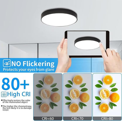Ganeed LED Flush Mount Ceiling Light, 19.6Inch 39W Modern Ceiling Light Fixture, Black Ceiling Lamp for Dining Room Hallway Living Room Bedroom Office