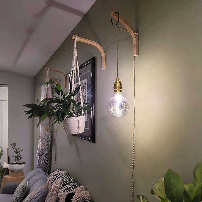 Gold Plug in Pendant Light Kit, Hanging Plug in Lights Fixture with Metal Ceramic E26 Socket, 11.5FT Hanging Lights Cord with On/Off Switch, Vintage DIY Pendant Lighting for Bedroom Kitchen