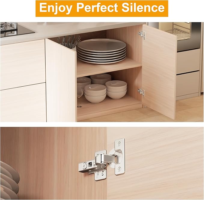 20 Pack Inset Soft Close Cabinet Hinges, Frameless European Kitchen Cabinet Hinges 35mm Cup Clip-On 3D Adjustment Concealed Cabinet Door Hinges Nickel Plated Finish