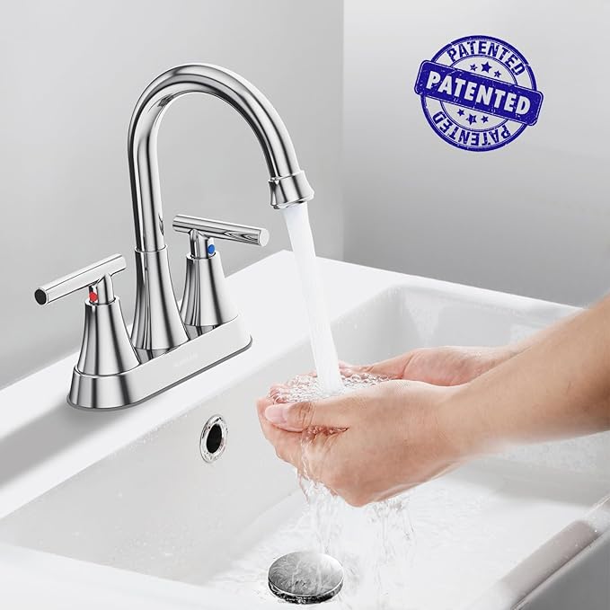 Bathroom Faucets for Sink 3 Hole, Hurran 4 inch Chrome Bathroom Sink Faucet with Pop-up Drain and Supply Hoses, Stainless Steel Lead-Free 2-Handle Centerset Utility Faucet for Sink Vanity RV