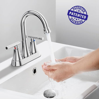 Bathroom Faucets for Sink 3 Hole, Hurran 4 inch Chrome Bathroom Sink Faucet with Pop-up Drain and Supply Hoses, Stainless Steel Lead-Free 2-Handle Centerset Utility Faucet for Sink Vanity RV