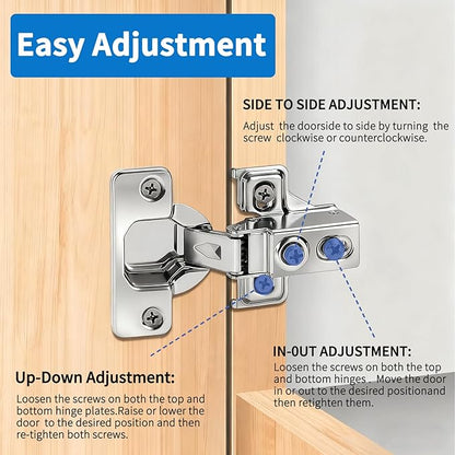 Cabinet Hinges - 60 Pack for 1/2 inch Overlay Cabinet, Face Frame Concealed 105Deg Self Closing Hinges, Stainless Soft Close Cabinet Door Hinges with Mounting Screws and Repair Plate