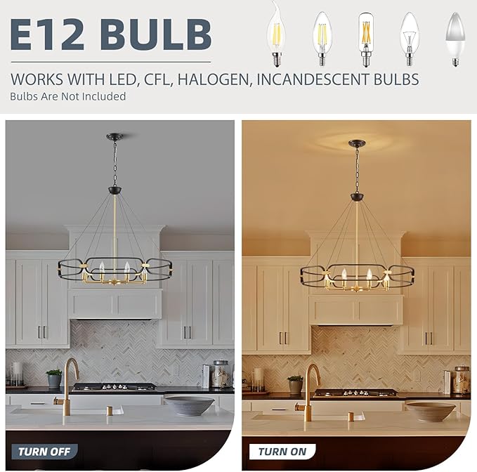 XINGQI 31" Large 8-Light Black and Gold Industrial Chandeliers for Dining Room Round Farmhouse Kitchen Pendant Light Fixture for Entryway Living Room Bedroom Foyer
