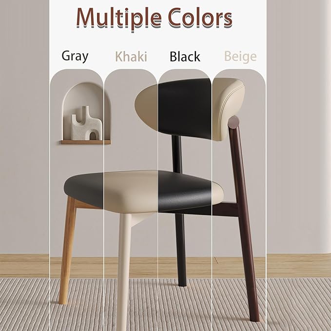 Mid Century Modern Dining Chairs, Upholstered Dining Room Chair with Rubber Wood Frame, Soft PU Leather, Kitchen Chairs Set of 4 for Farmhouse Living Room Dinner Cream/Beige Leather