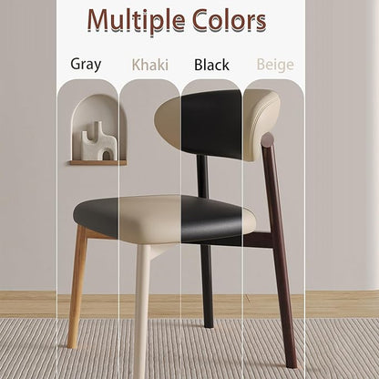 Farmhouse Dining Chairs, French Country Wooden Dinner Chairs with Curved Backrest Oak Frame,Rustic Upholstered Kitchen Chair for Living Room Vanity Lounge,4PCS Ebony/Black Leather