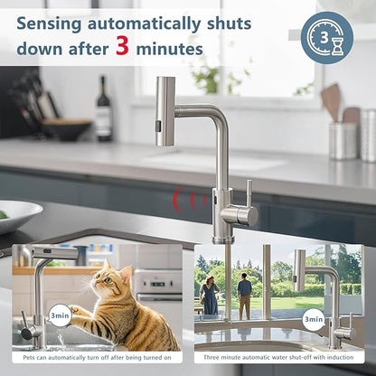 GIMILI Touchless Kitchen Faucet with Pull Down Sprayer, 15” Hight Brushed Nickel Single Hole Handle Kitchen Sink Faucets