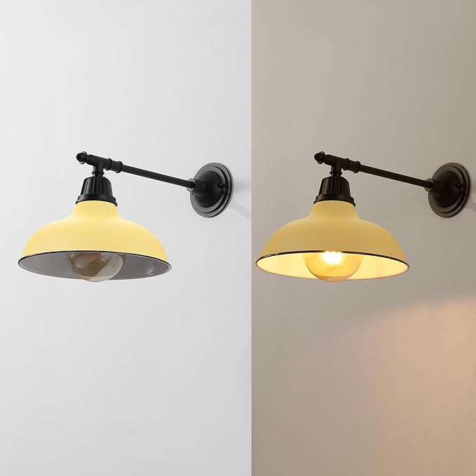 JONATHAN Y 12.25" Matte Yellow/Black 1-Light Industrial Farmhouse Outdoor Sconce, Iron Wall Light with LED Bulb, Metal Bowl Shade, Vintage Porch Lamp for Entryway Patio Kitchen (JYL7615H)