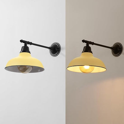 JONATHAN Y 12.25" Matte Yellow/Black 1-Light Industrial Farmhouse Outdoor Sconce, Iron Wall Light with LED Bulb, Metal Bowl Shade, Vintage Porch Lamp for Entryway Patio Kitchen (JYL7615H)