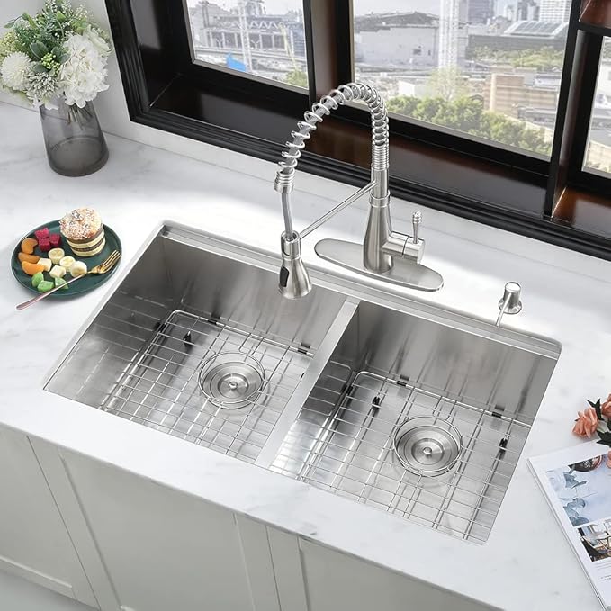 31 Undermount Kitchen Sink Double Bowl-iAnomla 31 x19 Inch Stainless Steel Undermount Sink Workstation 16 Gauge 50/50 Low Divide Double Bowl Kitchen Sinks with Cutting Board
