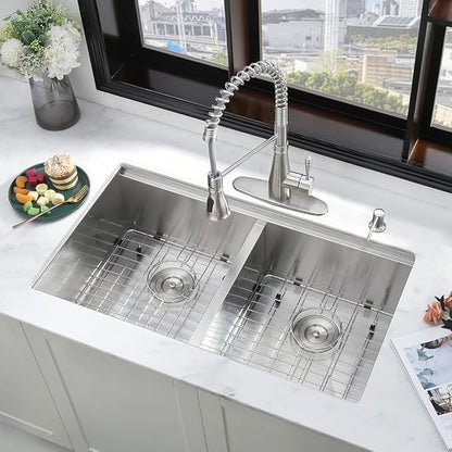 31 Undermount Kitchen Sink Double Bowl-iAnomla 31 x19 Inch Stainless Steel Undermount Sink Workstation 16 Gauge 50/50 Low Divide Double Bowl Kitchen Sinks with Cutting Board
