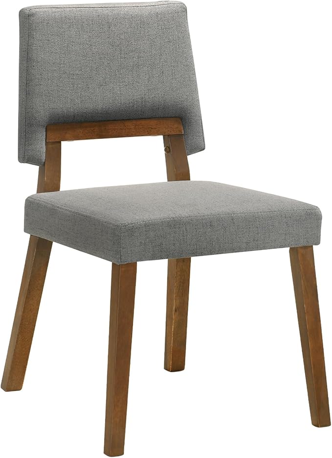 Armen Living Channell Wood Dining Chair in Walnut Finish with Charcoal Fabric - Set of 2