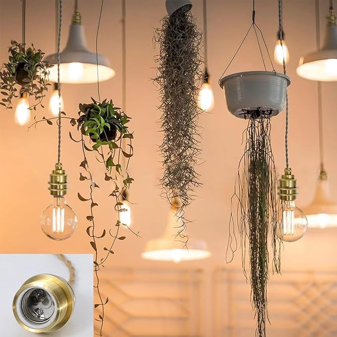 Plug in Pendant Light Kit with Switch, 11.5ft Gold Hanging Light Cord, E26 Metal Ceramic Socket, Industrial Plug-in Lights Fixture for Living Room Bedroom