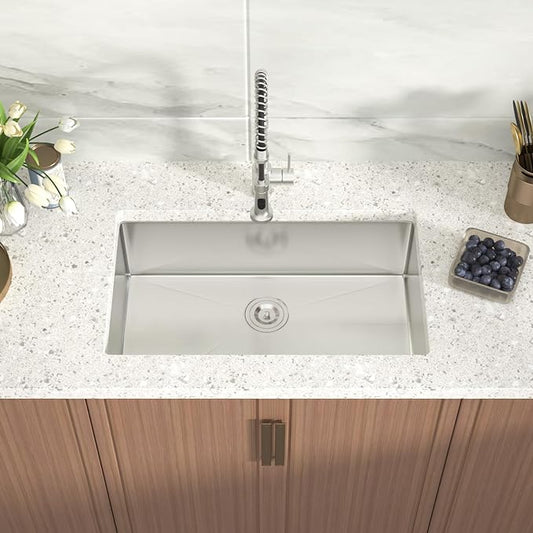 Undermount Kitchen Sink 30x18x9 Inch Deep Single Bowl 18 Gauge Stainless Steel Under Counter Sinks Basin With Drain Strainer