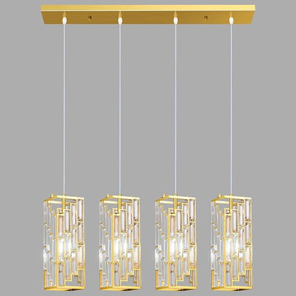 Gold Pendant Lighting Modern Pendant Light, Mini Crystal Chandeliers,Adjustable Pendant Light Fixture for Kitchen Island Dinning Room Bedroom (4 Light)