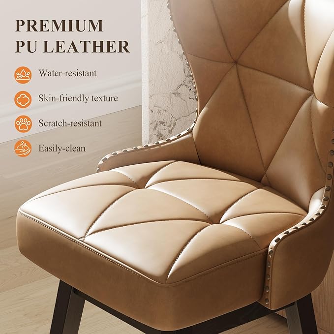 MALOL Swivel Bar Stools Set of 2, PU Leather Mid Century Mondern Barstools, 26 inch Counter Height Bar Chairs with Solid Back and Wood Legs, for Kitchen Island，Brown