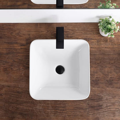 Bathroom Vessel Sink 16.6" X 16.6" Semi Recessed Bathroom Sink Square Drop In Bathroom Sinks with Overflow White Ceramic Vessel Sinks for Bathroom Modern Above Counter Basin Vanity Sink