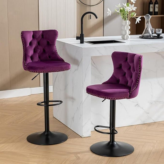 Modern Dining Chairs, Mid-Century Kitchen Table and Chairs with Sturdy Stable Base, Easy Assembly Luxury Furniture for Dining Room, Home Pub and Kitchen Island,Purple-Foam-2pc-2