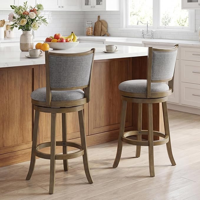 Giantex 30" Bar Height Stools Set of 2, Swivel Barstools with Rubber Wood Frame, Upholstered Seat & Footrest, Bar Chairs for Kitchen Island, Cafe, Pub