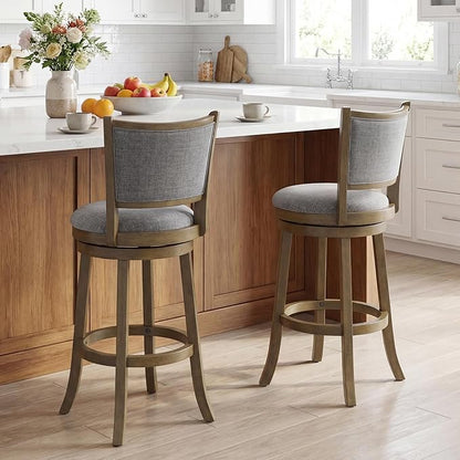 Giantex 30" Bar Height Stools Set of 2, Swivel Barstools with Rubber Wood Frame, Upholstered Seat & Footrest, Bar Chairs for Kitchen Island, Cafe, Pub