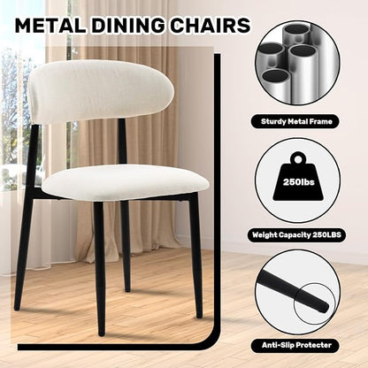 UVV Dining Chairs Set of 8, Metal Kitchen Chairs with Modern Fabric Upholstered for Dining Room, Beige