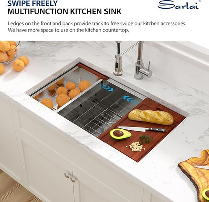 Sarlai 36 Inch Undermount Kitchen Sink Workstation Single Bowl 16 Gauge Stainless Steel Under Counter Kitchen Sinks Large Basin with Round Corners 36x19x10 In