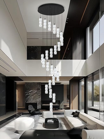 ykolupty Modern Crystal Chandelier 24-Lights Black Chandelier Lighting Fixture High Ceiling Chandelier Suitable for Living Room Staircase Villa