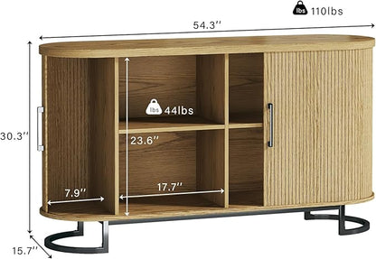 HUAHUU Sideboard Buffet Cabinet with Storage, 54.3" Fluted Tambour, Adjustable Shelves, Mid Century Modern Console for Living Room Kitchen