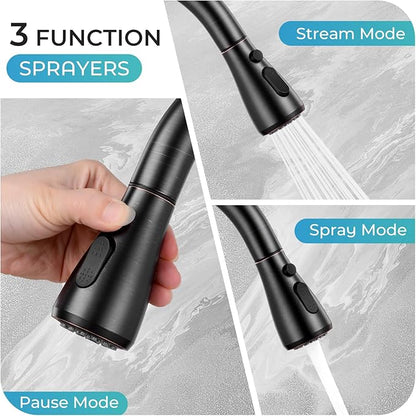 Kitchen Faucet with Pull Down Sprayer - ORB Single Handle Kitchen Faucets, High Arc Stainless Steel Pull Out Kitchen Sink Faucet with Deck for RV Laundry Farmhouse Bar