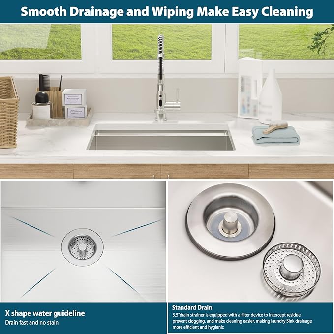 24 Laundry Sink Undermount - 24x18x12 Inch Laundry Utility Sink 12 Inch Extra Deep Single Bowl 16 Gauge Stainless Steel Kitchen Sinks Utility Room Sinks Workstation Basin