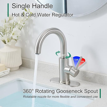 VOTON Bar Sink Faucet, Bathroom Kitchen 360° Rotatable Faucet, Brushed Nickel Single Hole Bathroom Faucets Modern Small Mini Kitchen Bath Utility Vanity Outdoor Lavatory Faucets