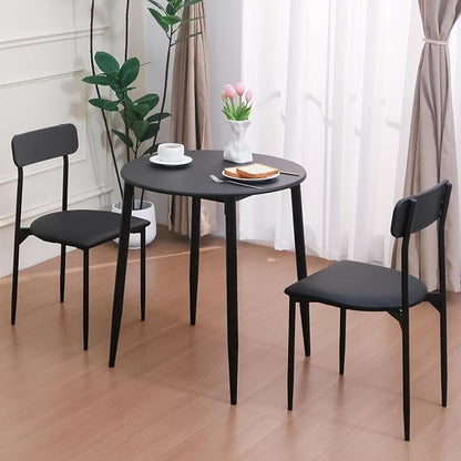 walsport Round Dining Table Set for 2, 3-Piece Wood Tabletop Samill Kitchen Table and Chairs with Strong Metal Frame, Modern Dinette with Chairs for Small Spaces Living Room (Black)