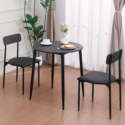 walsport Round Dining Table Set for 2, 3-Piece Wood Tabletop Samill Kitchen Table and Chairs with Strong Metal Frame, Modern Dinette with Chairs for Small Spaces Living Room (Black)