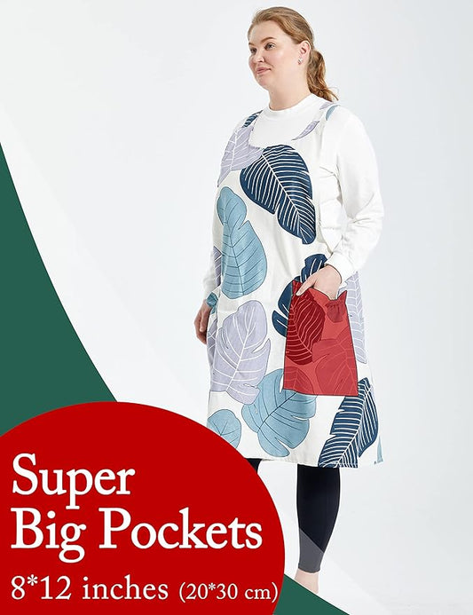 Big Plus Size Aprons for Women with Pockets Cotton Linen Baking Kitchen Cooking