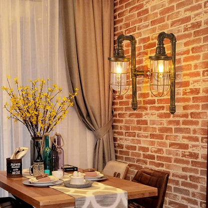 TFCFL 2 Light Vintage Steampunk Wall Light, Retro Wall Sconce Light Industrial Water Pipe Wall Lamp Light Fixture E26 60W Max for Bedroom Living Room Bronze Finish