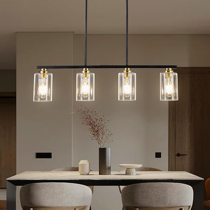 Mecgirn Island Light for Kitchen, Black and Gold Dining Room Light Fixture Over Table, 4-Light Linear Chandelier Pendant Lighting for Dining Table Kitchen Island Living Room