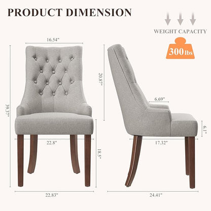 COLAMY Wingback Upholstered Dining Chairs Set of 2, Fabric Side Dining Room Chairs with Tufted Button, Living Room Chairs for Home Kitchen- Light Grey