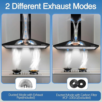 SNDOAS Range Hood 36 inch,Black Vent Hood with 450CFM & 3-Speed, Ducted/Ductless Convertible,Mesh Filters & Push Button Control for Stove Hood,Chimney-style Black Range Hood Wall Mount