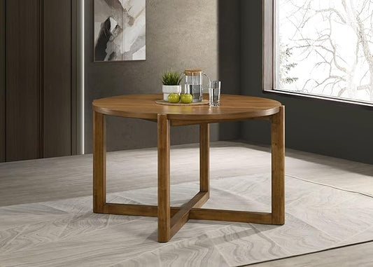 Round Dining Table Mid-Century Modern Wood Table with Cross Sled Base Sturdy Kitchen Dining Table Practical